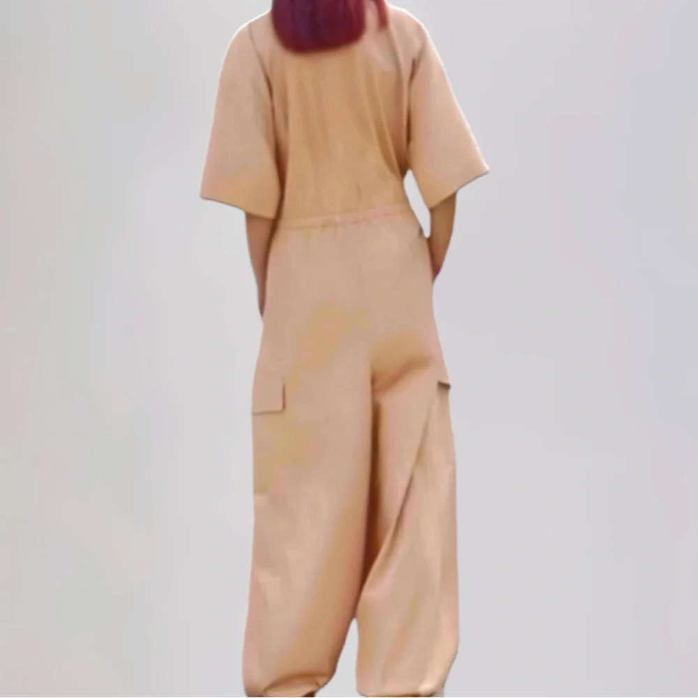 Zara‎ Utility Cotton Jumpsuit Cargo Snap Peach Size Small - Picture 11 of 11